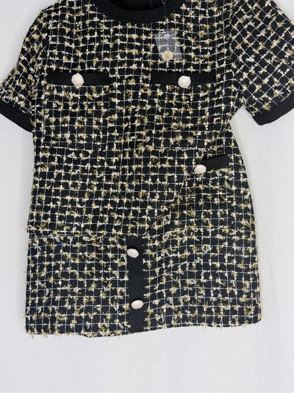 Vici Black Tweed Short Sleeve Jacket with Gold Threading